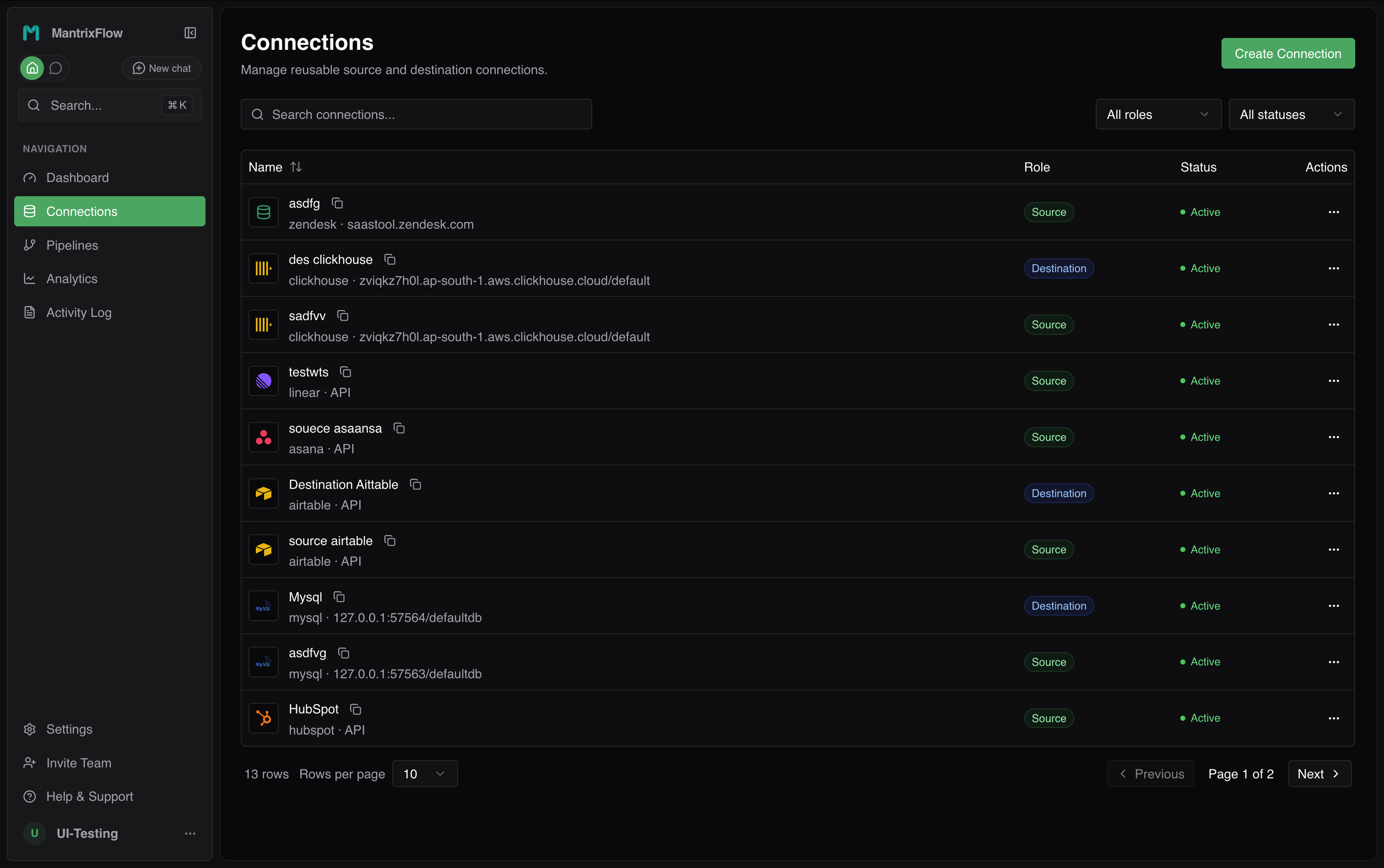 Arcyria integrations screen